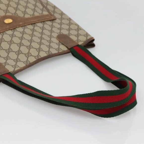 GUCCI GG Supreme Web Sherry Line Tote Bag PVC Beige Gold - Picture 7 of 15